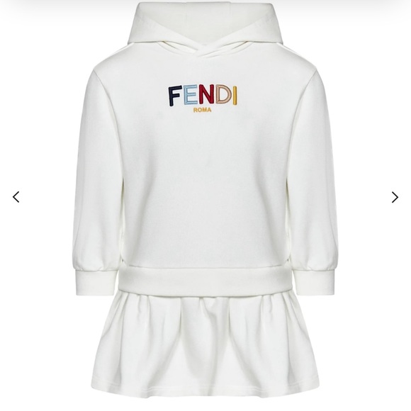 Fendi Kids Cream Hoodie Dress with Multicolor Logo